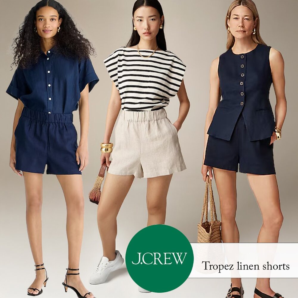 NWT J.Crew Tropez Linen Shorts size S Navy Blue Black
